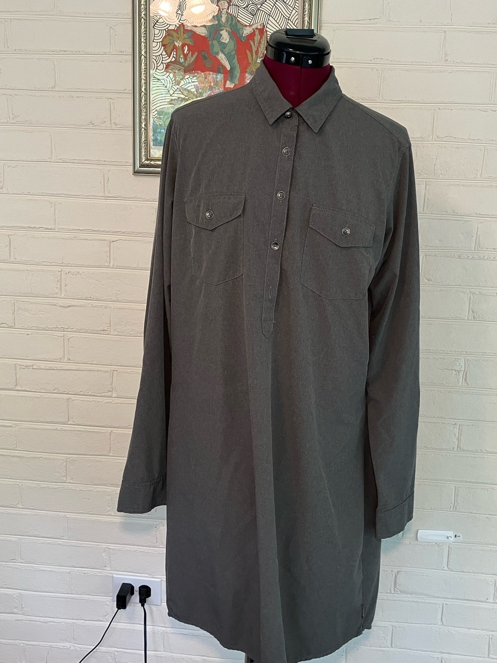 Eddie Bauer Grey Popover Shirt Dress Size Large